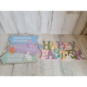 Happy Easter‎ carrot patch arrow jelly beans spring hanging sign decor